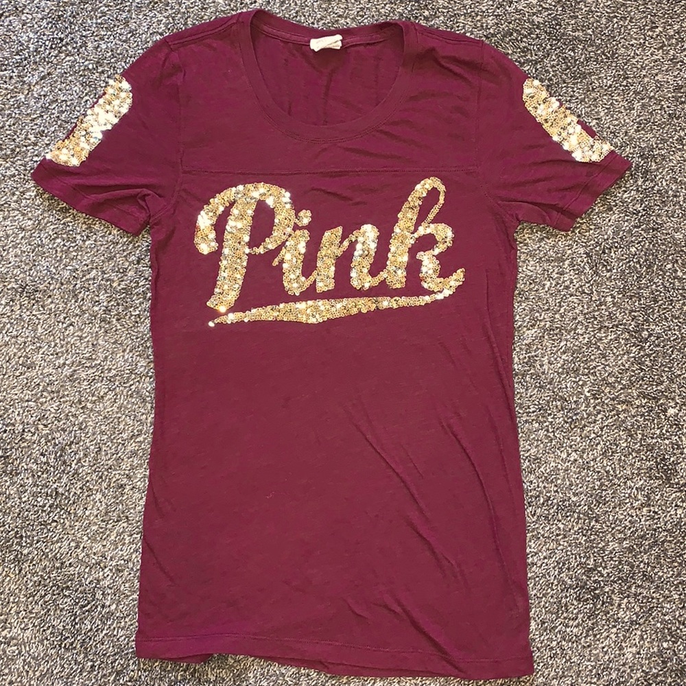 PINK Maroon Tee shirt with sequins